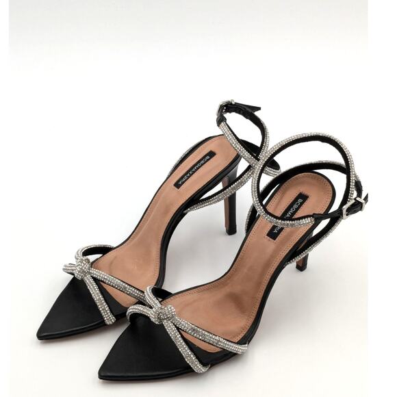 BCBGMAXAZRIA Della Rhinesstone Heeled Sandals Women's Black size US8 - Picture 1 of 9